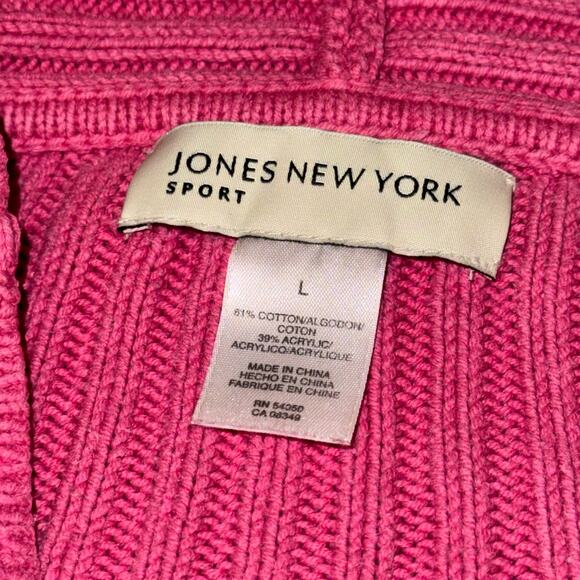 Jones New York Sport Hot Pink Hooded Cable Knit Y2K Sweater Women's Size Large - Picture 4 of 8